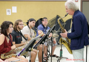 Sax legend Lou Marini coaches the UH Hilo Jazz Orchestra prior to the concerts