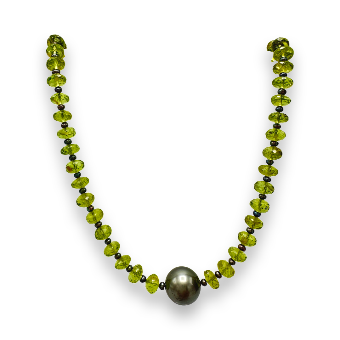 STERLING SILVER PEARL, PERIDOT AND AMETHYST NECKLACE