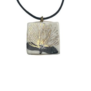 Lehua in Gold Porcelain Pendant, by Ingrid Fregeau