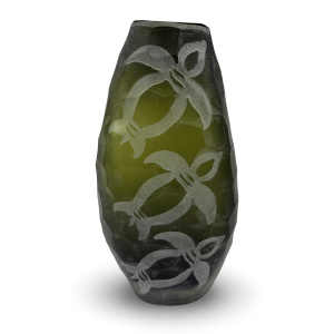 Tall Vase, Olive, Etched Glass by Heather Mettler