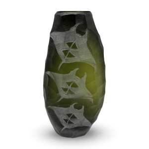 Tall Vase, Olive, Etched Glass by Heather Mettler