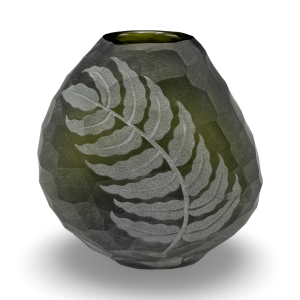 Small Vase, Olive, Etched Glass by Heather Mettler