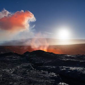 Moonset, Kīlauea, Hawaiʻi, Photograph by Ryan Ikeuchi