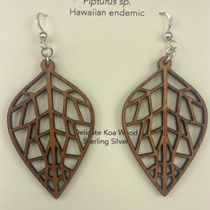Mamaki Leaf, Koa Wood Earrings by Erin Datlof