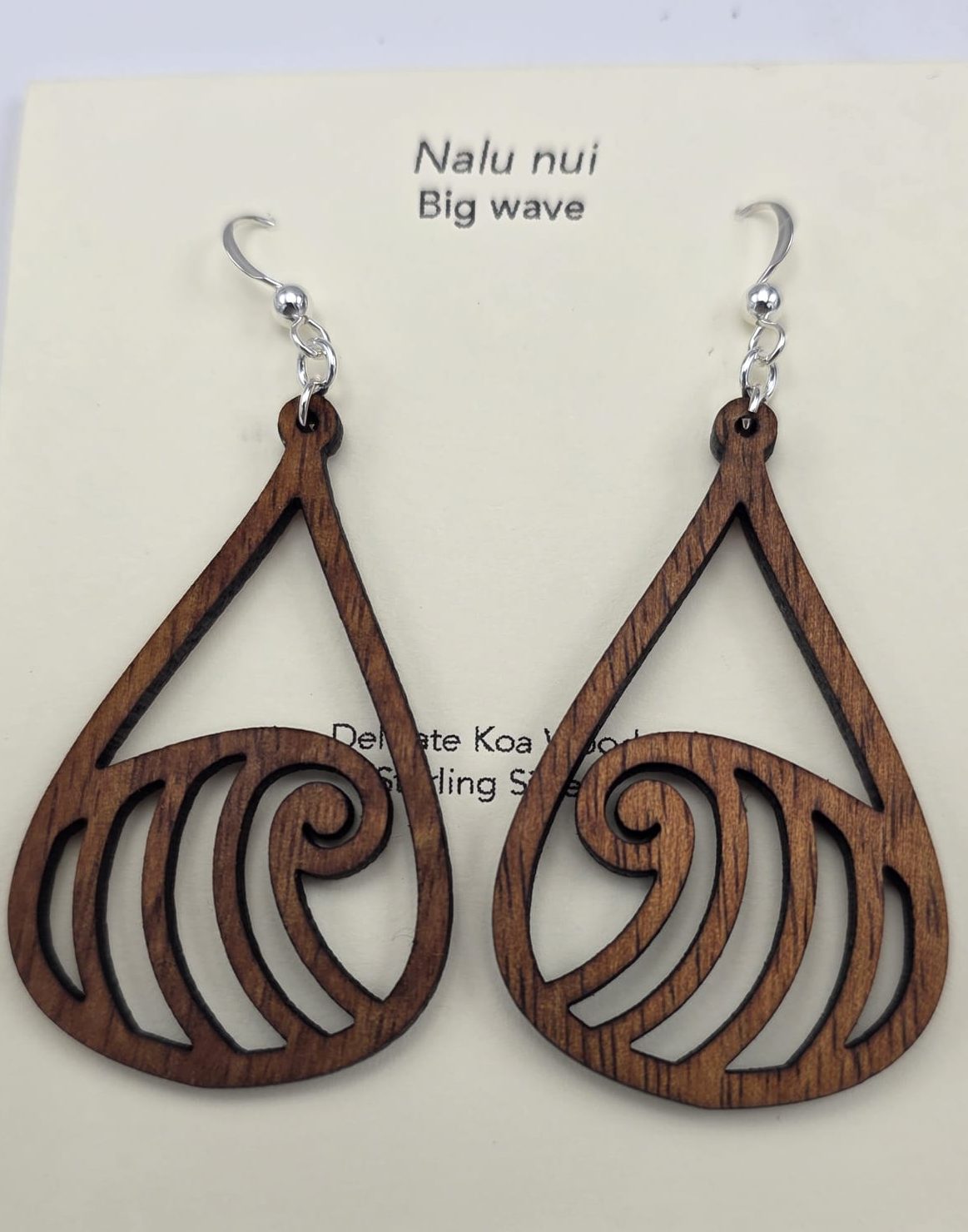Nalu Nui (Big Wave), Koa Wood Earrings by Erin Datlof