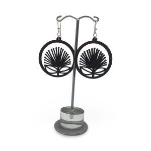Ohia Lehua Flower Blossom, Koa Wood Earrings by Erin Datlof