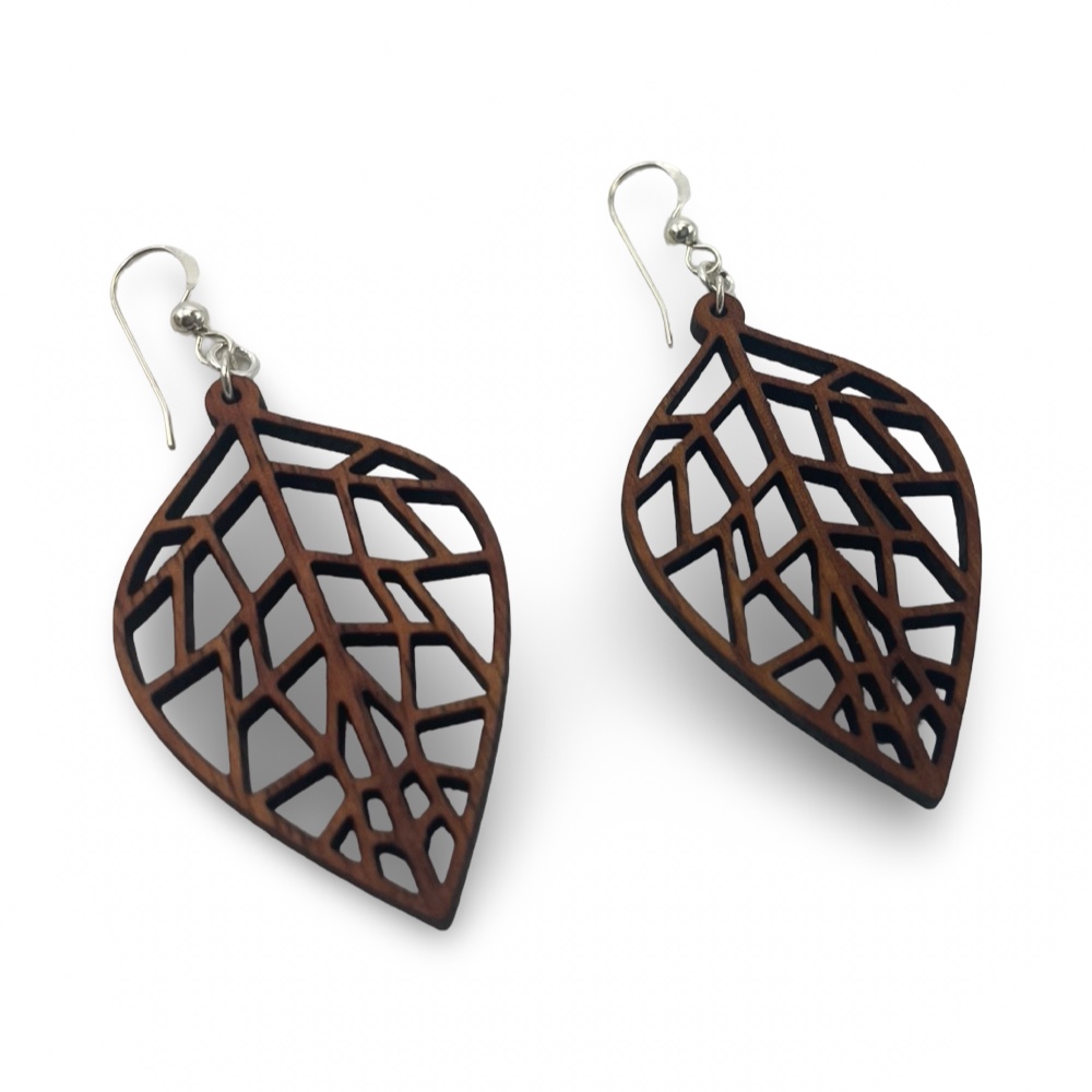 Mamaki Leaf, Koa Wood Earrings by Erin Datlof