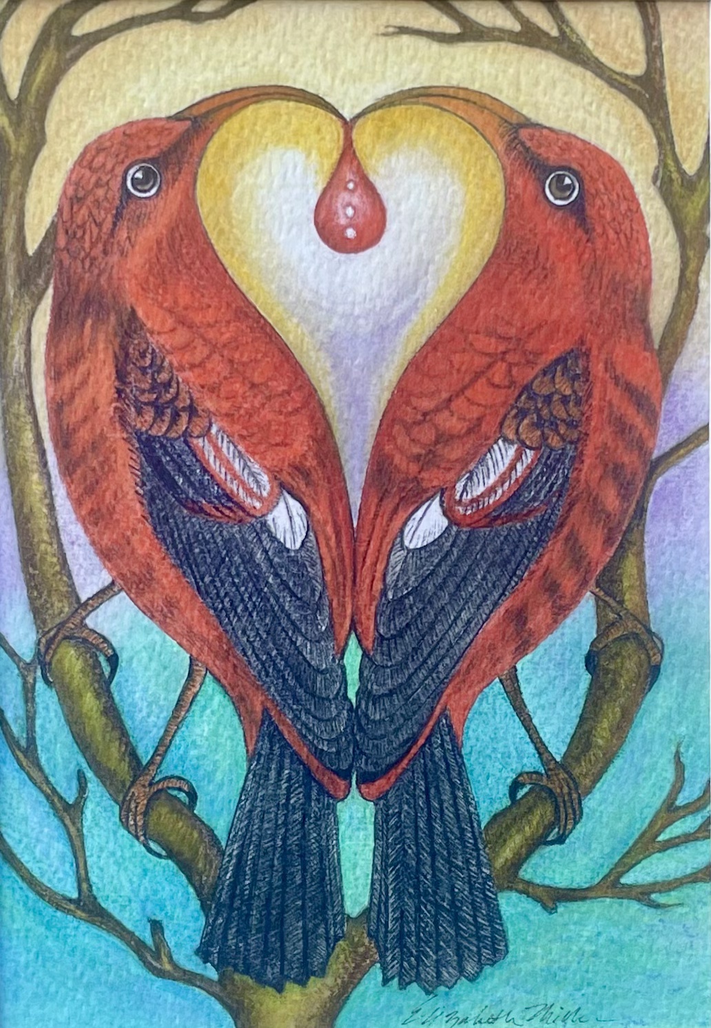 'I'iwi Sharing the Nectar, giclée Print by Elizabeth Miller
