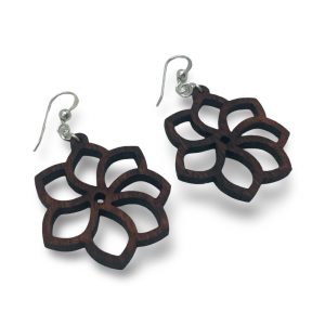 Nā'ū (Gardenia) Flower, Koa Wood Earrings by Erin Datlof