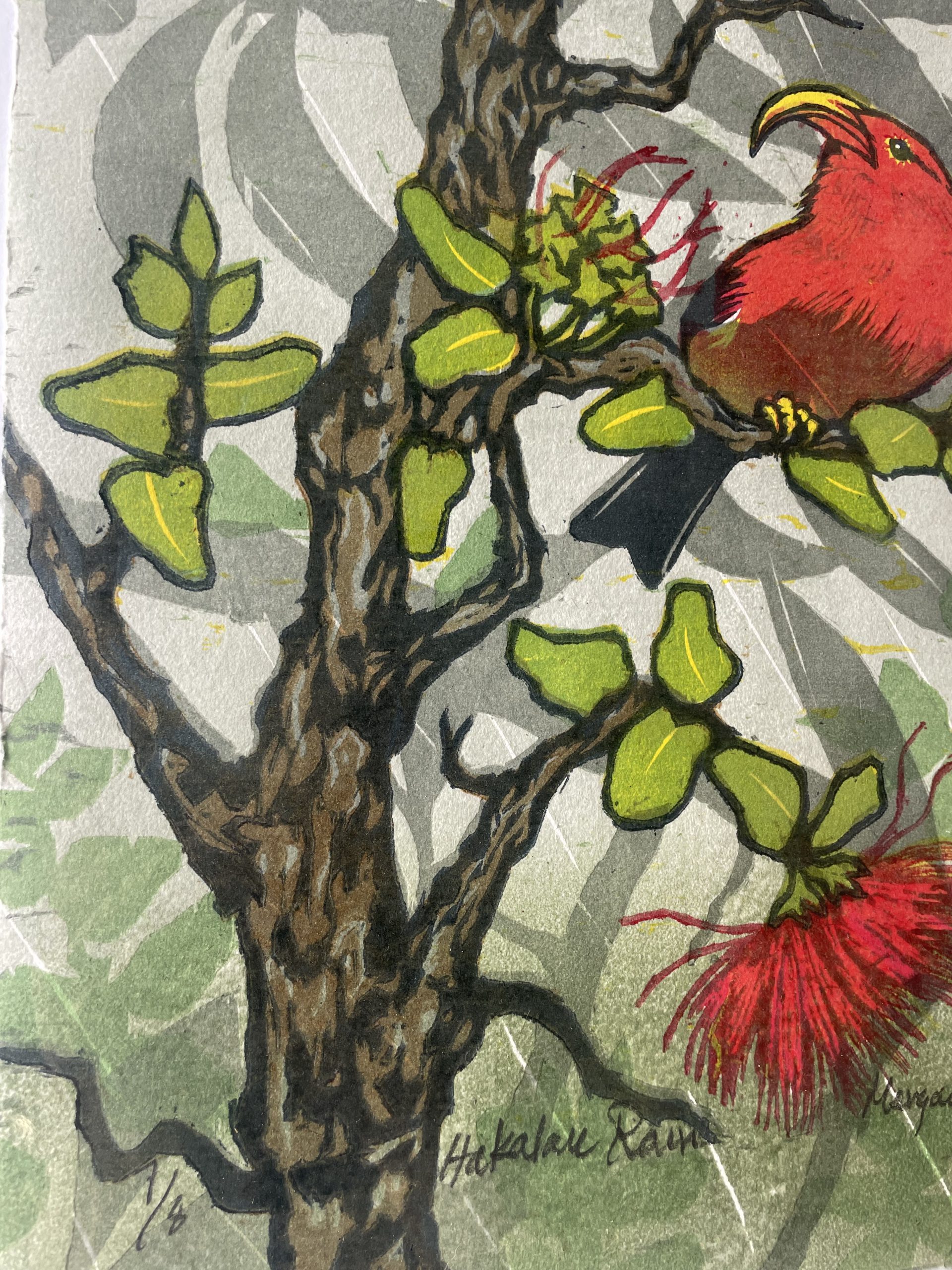 Hakalau Rain Woodblock Print by Margaret Barnaby - Image 5
