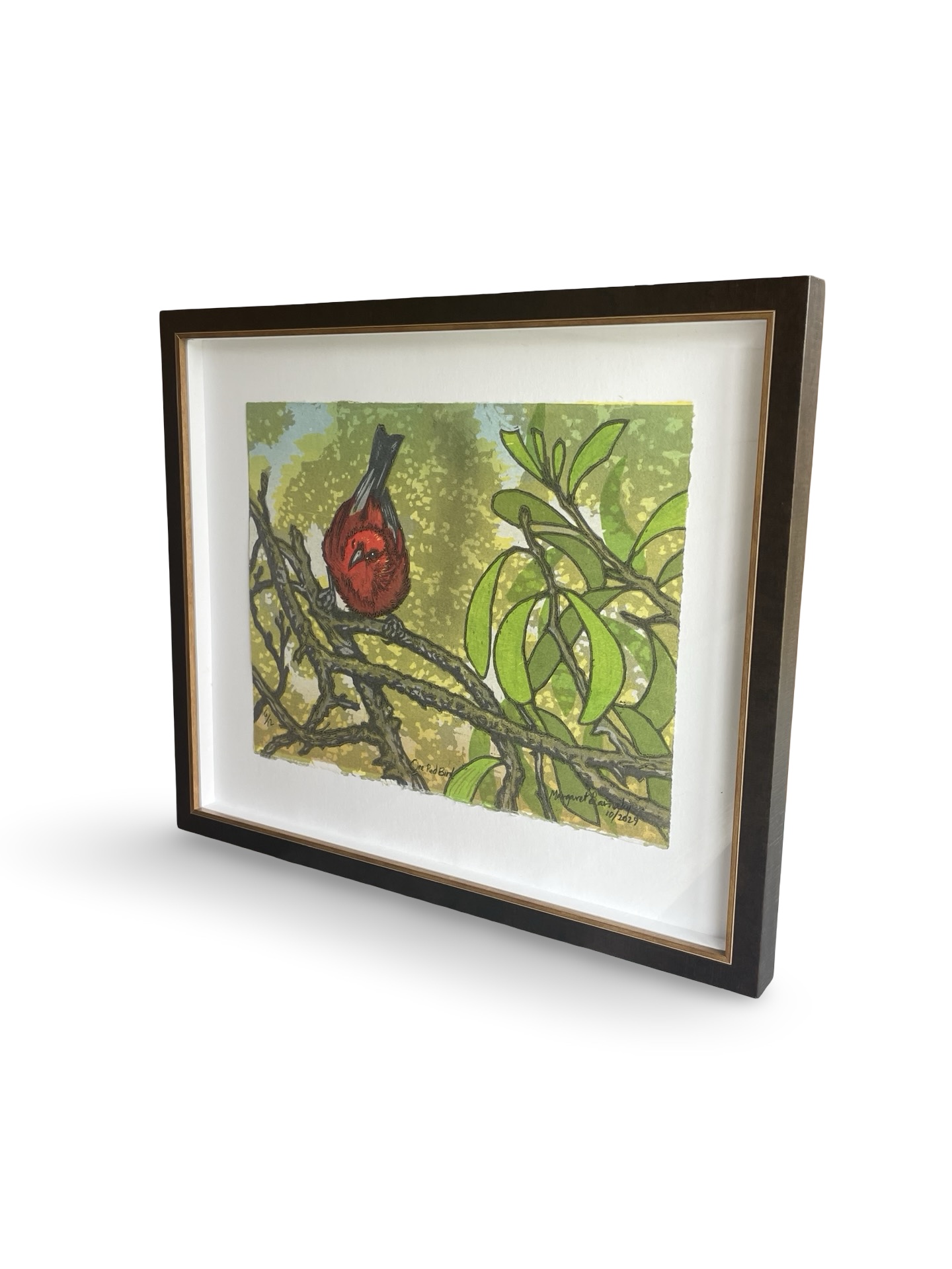 One Red Bird Woodblock Print by Margaret Barnaby - Image 2